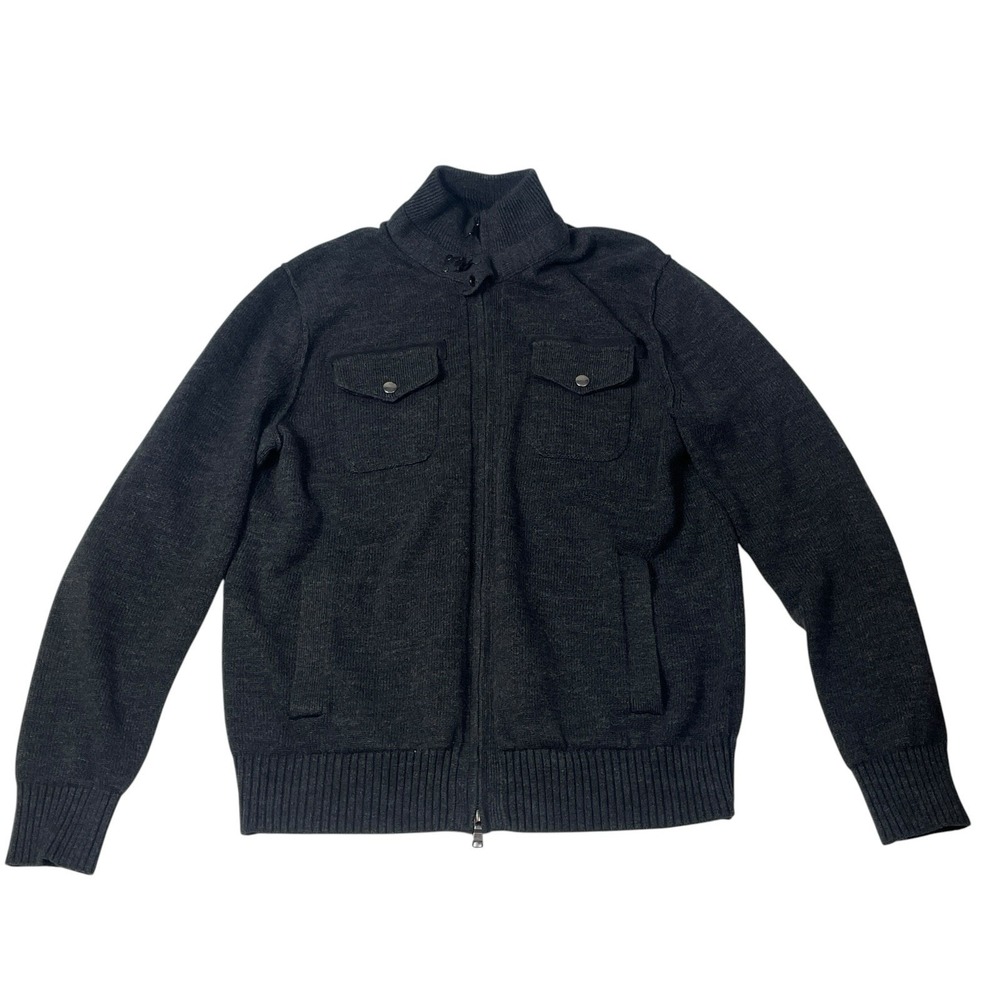 Banana Republic Men's Large Cotton Sweater Jacket Charcoal Gray Military